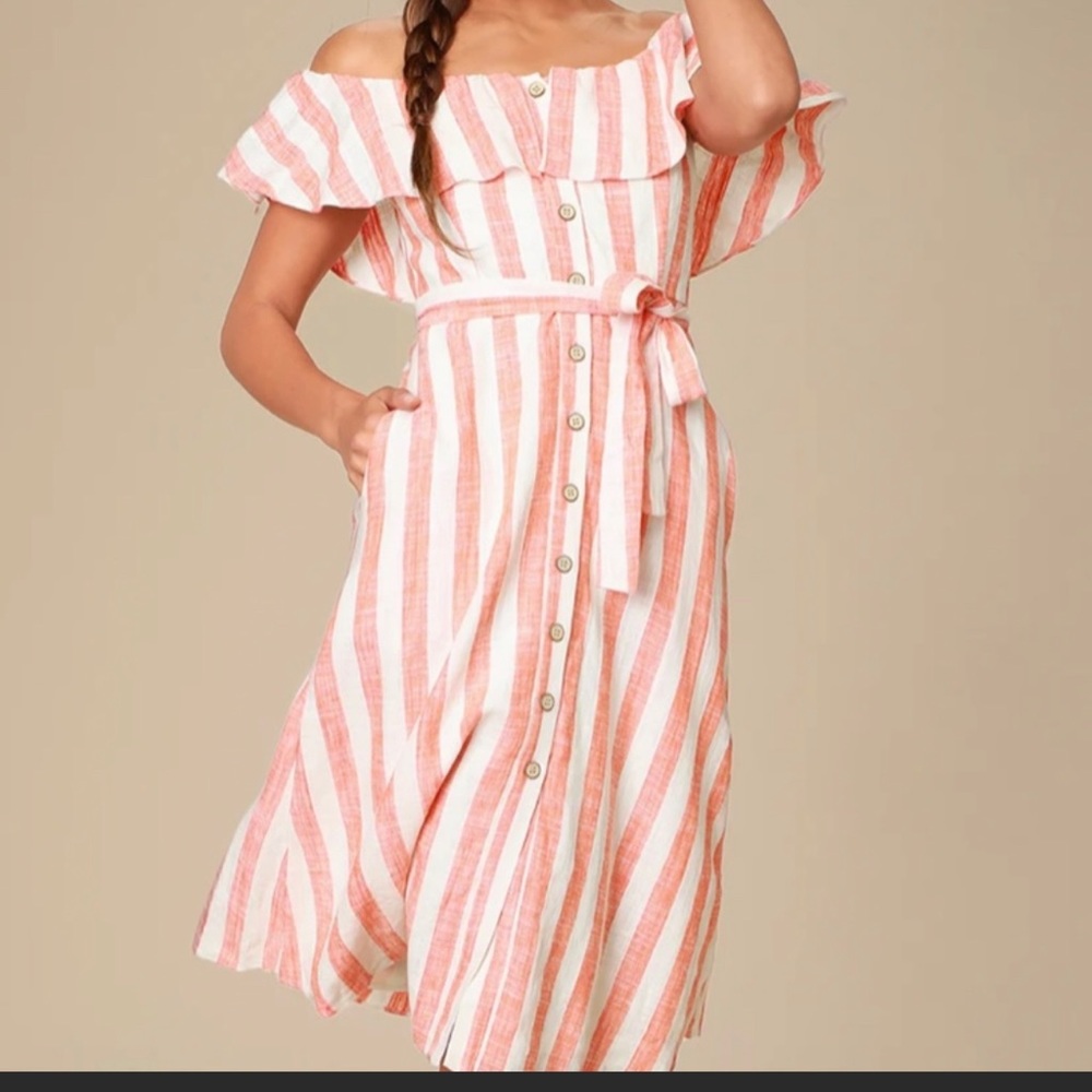 Lulu’s off the shoulder orange dress